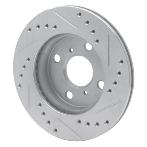 Toyota Yaris Brake Rotor (1) - Front Left - R1 Concepts - Drilled & Slotted - Silver - `99-`05